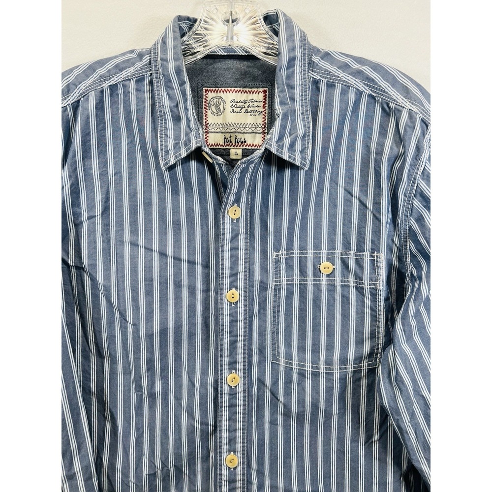 Fat Face Men's Blue White Striped Cotton Button Down Shirt Large